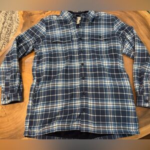 LL Bean Mens Blue Large - Tall Flannel Regular Fleece Lined Shacket
